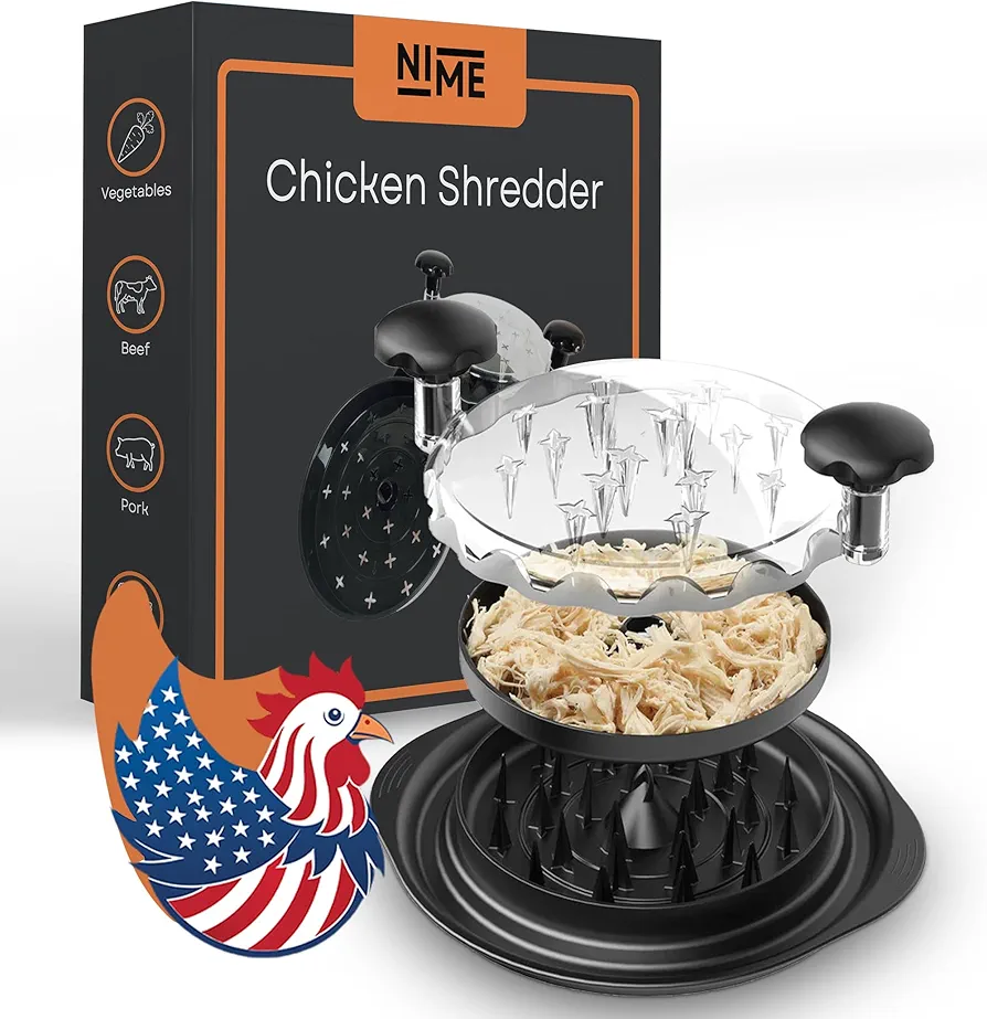 Chicken Shredder Tool Twist Large, Extra Strong 9.8” Chicken Breast Meat Shredder – Separate Tray Plate, Brush, Anti-Slip – Dishwasher Safe, BPA Free