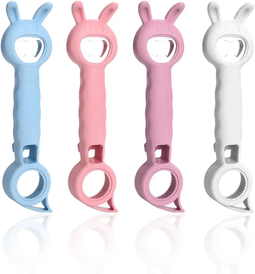 Jar Opener Manual,4 in 1 Multi Function Can Bottle Opener,Multi Kitchen Tool for Jelly Jars Wine Beer,Cute Bottle Opener to Protect the Nail Use for Children Elderly and Arthritis Sufferers