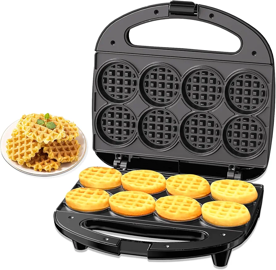YASHE Multi Mini Waffle Maker, Small Waffle Machine for Kids, Makes 8 x 2'' Tiny Waffle Bites, Perfect for Families, Dual Non-stick Surfaces with Quick Release & Easy Clean
