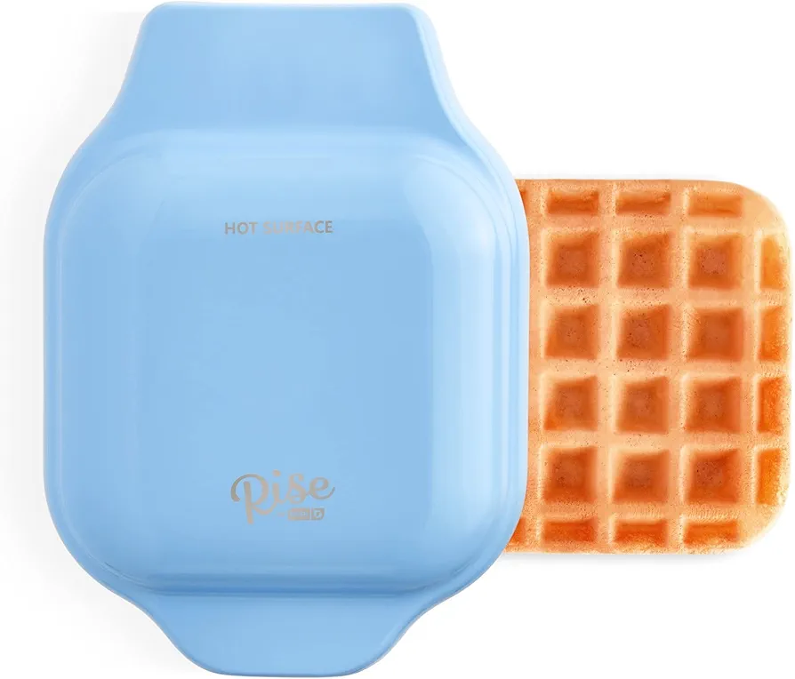 Rise by DASH Mini Waffle maker non stick surface cooks in minutes 4 inch waffles (Blue), Blue/Red