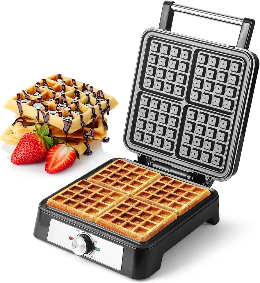 Waffles Maker Waffle Iron, 4 Belgian Square Waffle Maker, Belgian Waffle Maker Thick Pancake Maker with Non-stick Plate, Breakfast Waffle Machine Make Waffle in Minutes, 3 Browning Level, 1600W
