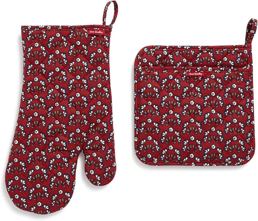 Vera Bradley Women's Cotton Pot Holder & Oven Mitt Set, Enchanting Flowers, One Size