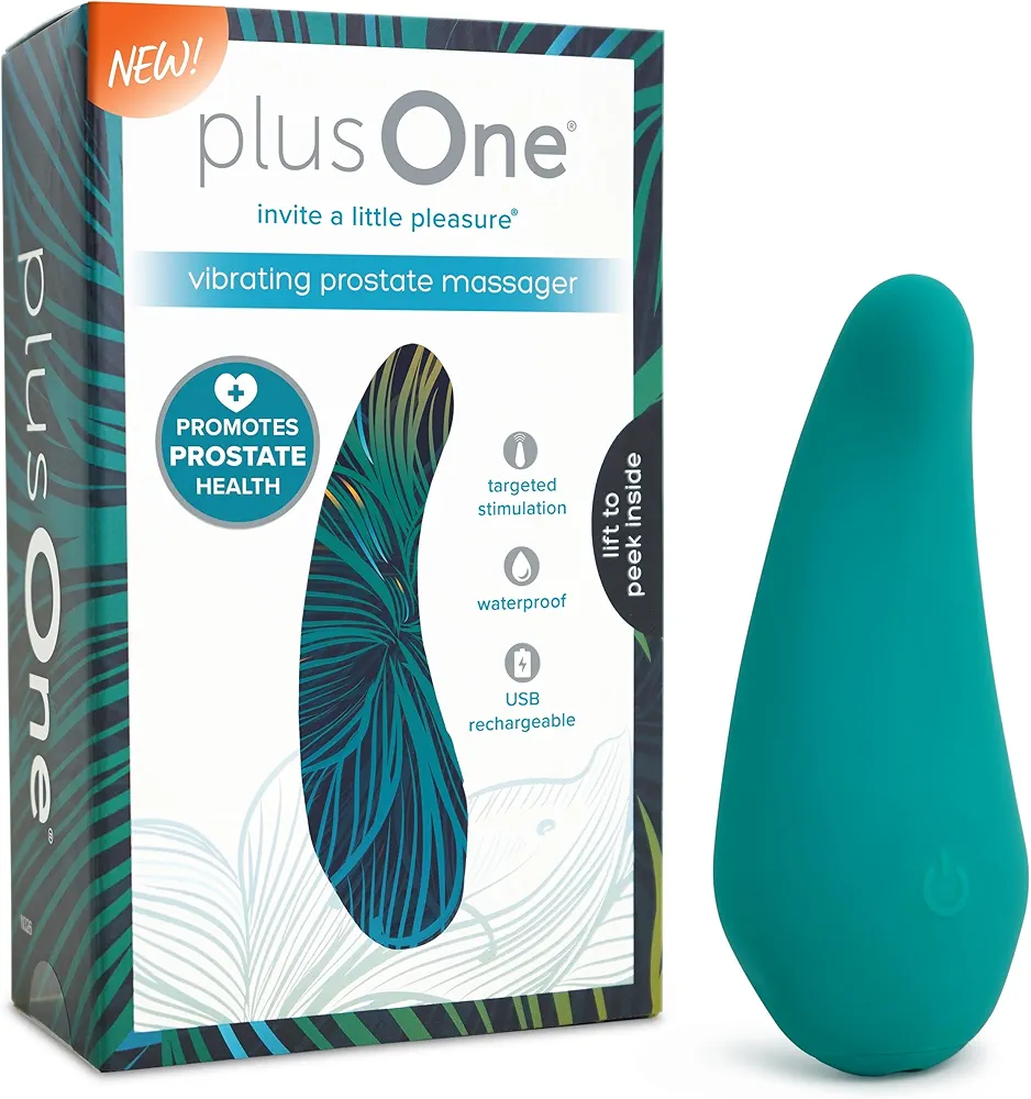 plusOne External Prostate Massaging Device, Beginner Friendly Stimulating Massager, 10 Vibration Modes, Waterproof & USB Rechargeable