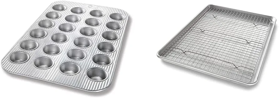 USA Pan Bakeware Mini Cupcake, Muffin, Half Sheet Baking Pan and Cooling Rack Set