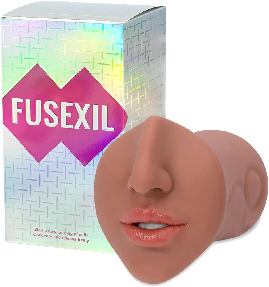 Male Masturbators Adult Sex Toys with Realistic Textured Blowjob Stroker Sleeve for Men Real Mouth Deep Throat Oral Sex for Man Masturbation Pleasure (Brown)