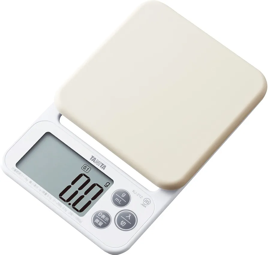 Tanita KJ-212 WH Cooking Scale with Removable and Washable Silicone Cover, Measures Up to 4.4 lbs (0.1 g) Units, Includes Hook Hole, Convenient Storage, Digital Scale, White