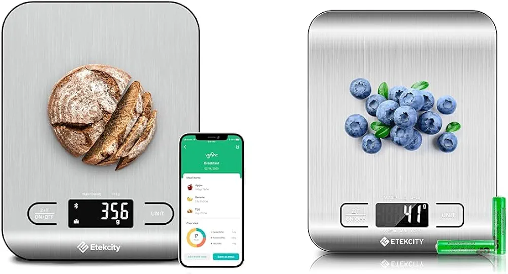 Etekcity Food Kitchen Scales, Large 304 Stainless Steel Nutrition Scale with Bluetooth App and Medium Digital Grams Ounces Scale for Baking Cooking