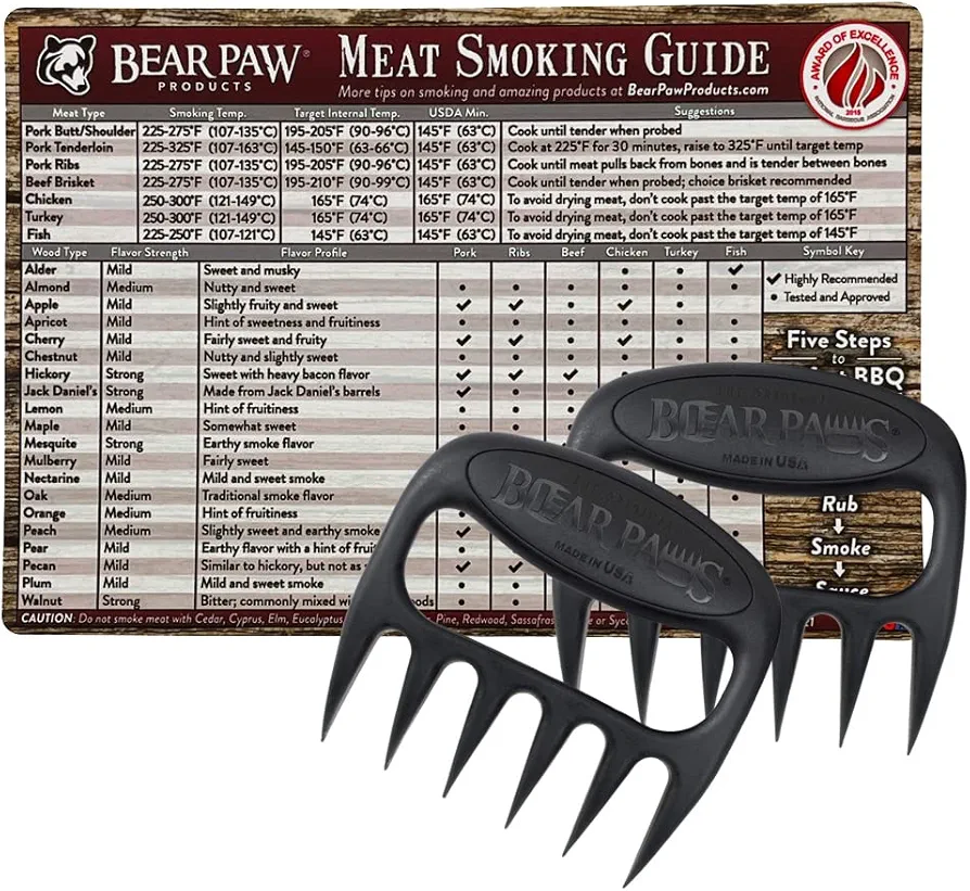 Bear Paws Meat Forks - Meat Shredders - Includes Meat Smoking Guide Magnet