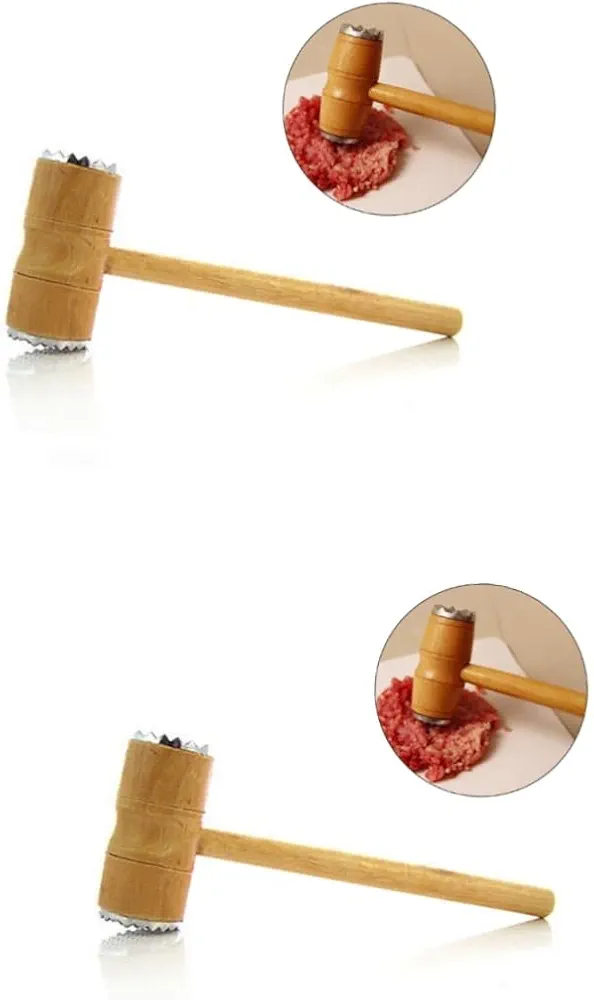 Ciieeo 2pcs Double Sided Wooden Handle Meat Tenderizer Meat Pounder Tender Meat Hammer Tenderizer Wooden Handle