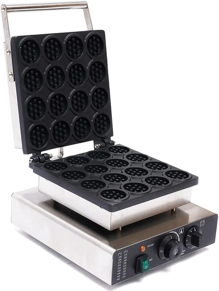 Commercial Waffle Maker, 1750W Electric Mini Waffle Iron Commercial Grade Waffle Maker 16 Grids Nonstick Stainless Steel Round Waffle Machine 122-572°F Temp Range for Restaurant
