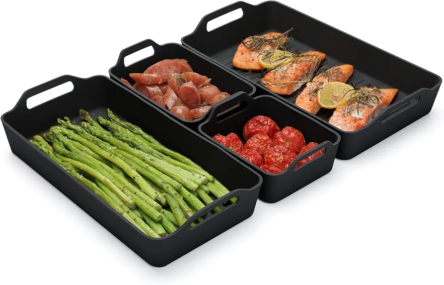Large Silicone Baking Tray Dividers for Oven Cooking & Meal Prep, Sturdy Heatproof Handles Nonstick Divided Baking Sheet Pan, Reusable Half Sheet Baking Tray, Suitable for Oven Microwave (Black)