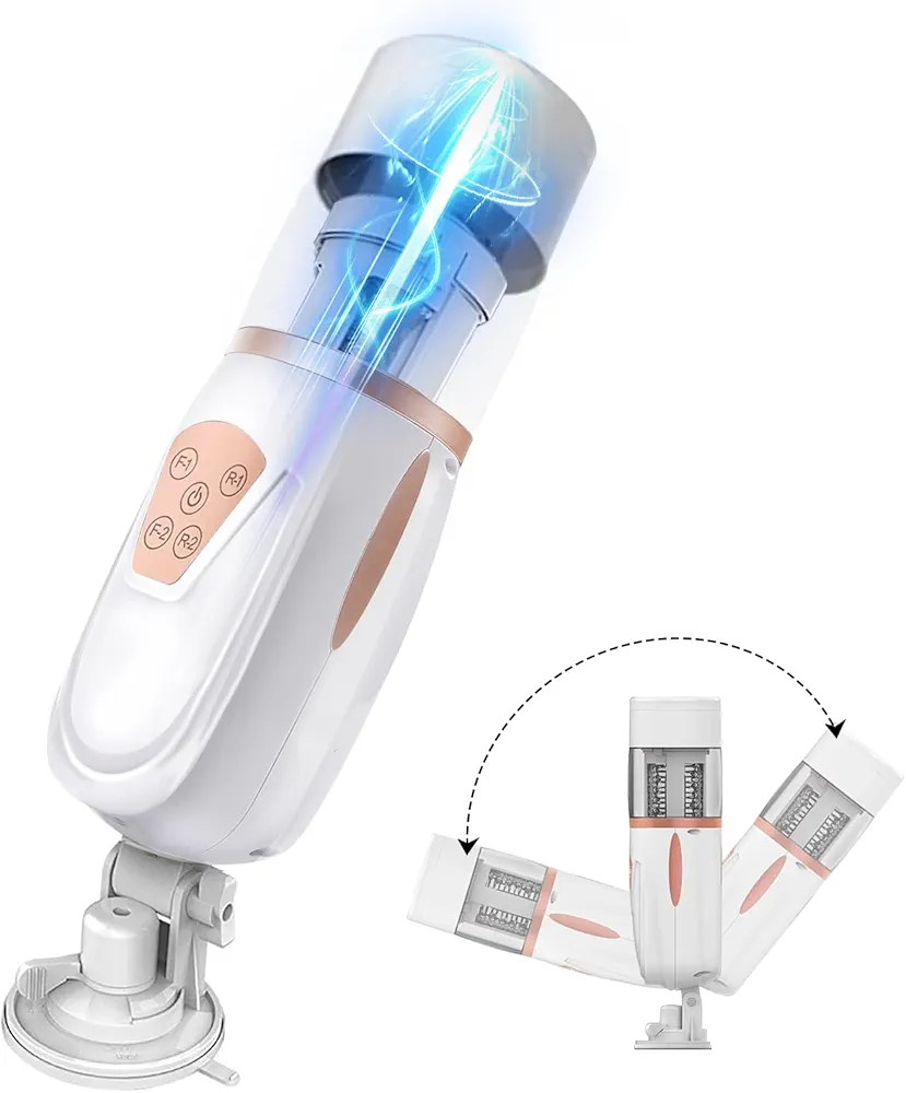 Automatic Male Masturbator Cup Mens Sex Toy Vibrating Telescopic Rotating Sucking Masturbating Cup 2 in 1 Vacuum Pump Penis Stimulator Masturbation Sex Toys for Adult Couple (White#2)
