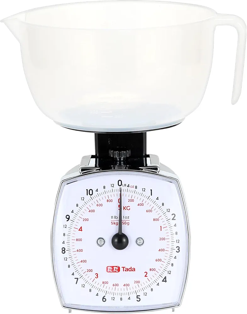 Tada 11lb Analog Food Scale Mechanical Dial Kitchen Scale, Removable Measuring Cup, Tare Function, Kitchen Friendly