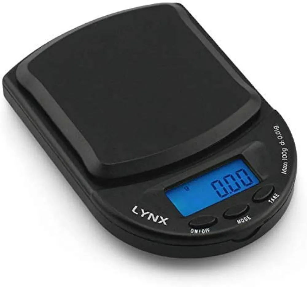 Lynx Digital Mini Scale - (100g x 0.01g - Black/Black) - Digital Travel Scale - Mini Digital Scale - Small Pocket Size Scale - Traveling Scales Digital Weight - Travel Digital Kitchen Scale