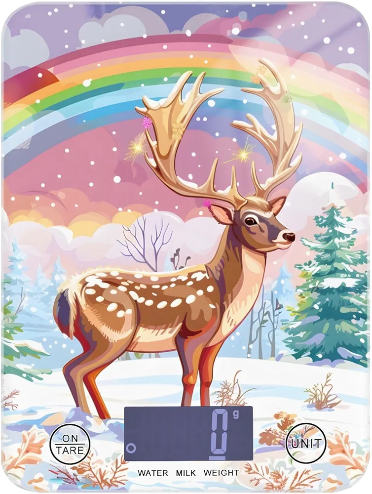 MNSRUU Food Kitchen Scale, Deer with Rainbow Digital Food Scale, Kitchen Scales Digital Weight Scale for Food Ounces and Grams
