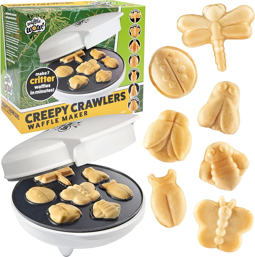 The Original Creepy Crawly Bug Waffle Maker- Make 7 Fun Different Insect Shaped Pancakes- Including a Beetle, Lady Bug, Bee & More- Electric Nonstick Waffler, School Breakfast Treat, Kids Xmas Gift