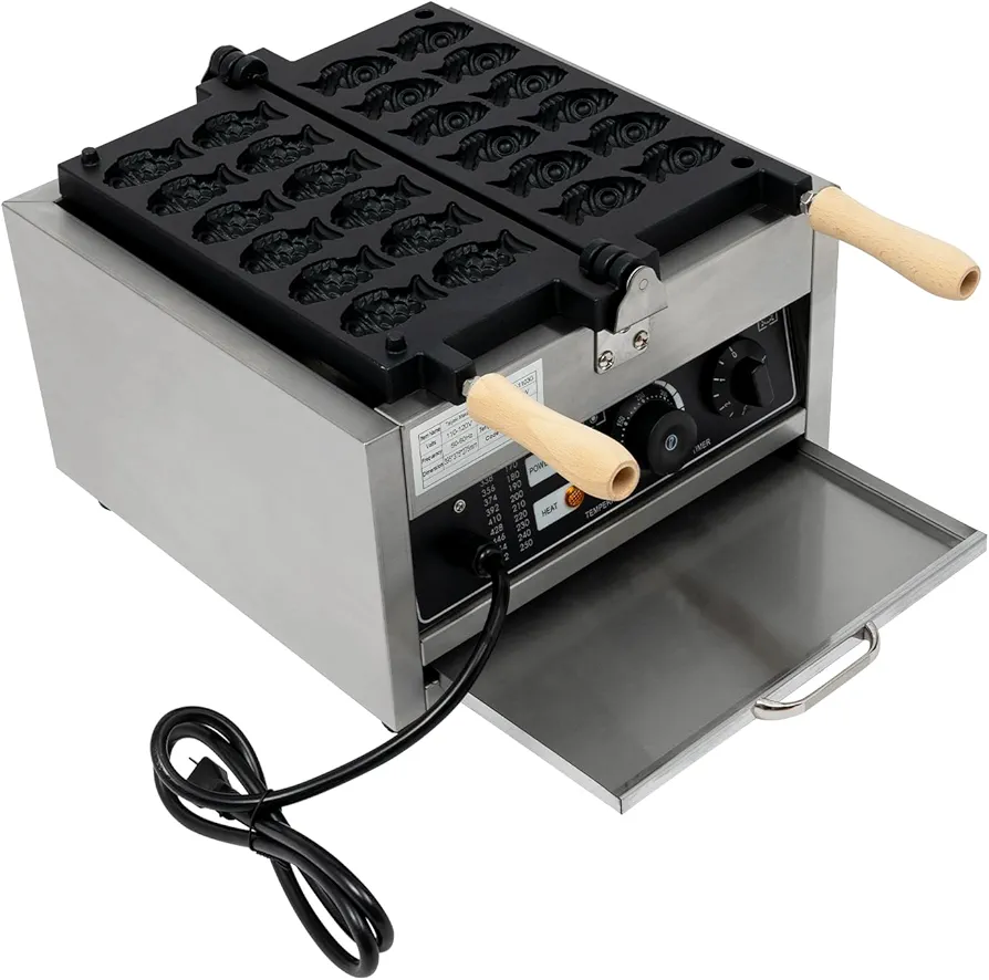 Waffle Making Machine, 110V 1.8KW Commercial Mini Fish Shaped Waffle Maker Electric Stainless Steel Takoyaki Maker for Tea Restaurants, Snack Food Factories, Beverage Shops (110V 1.8KW)
