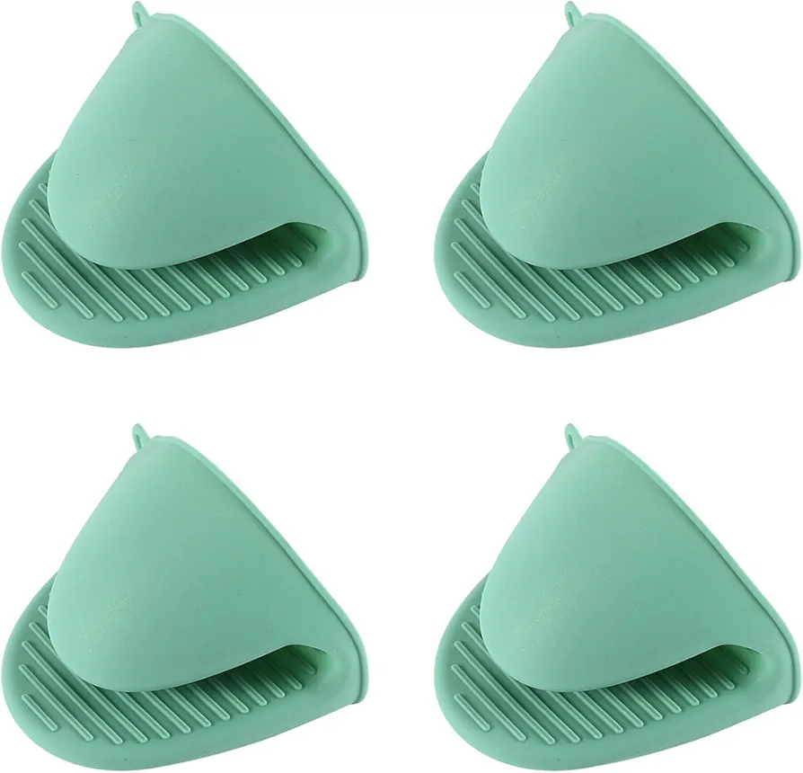 2 Pair Silicone Oven Mitts, Heat Resistant Gloves, Silicone Potholder for Kitchen Cooking & Baking (Light Green)