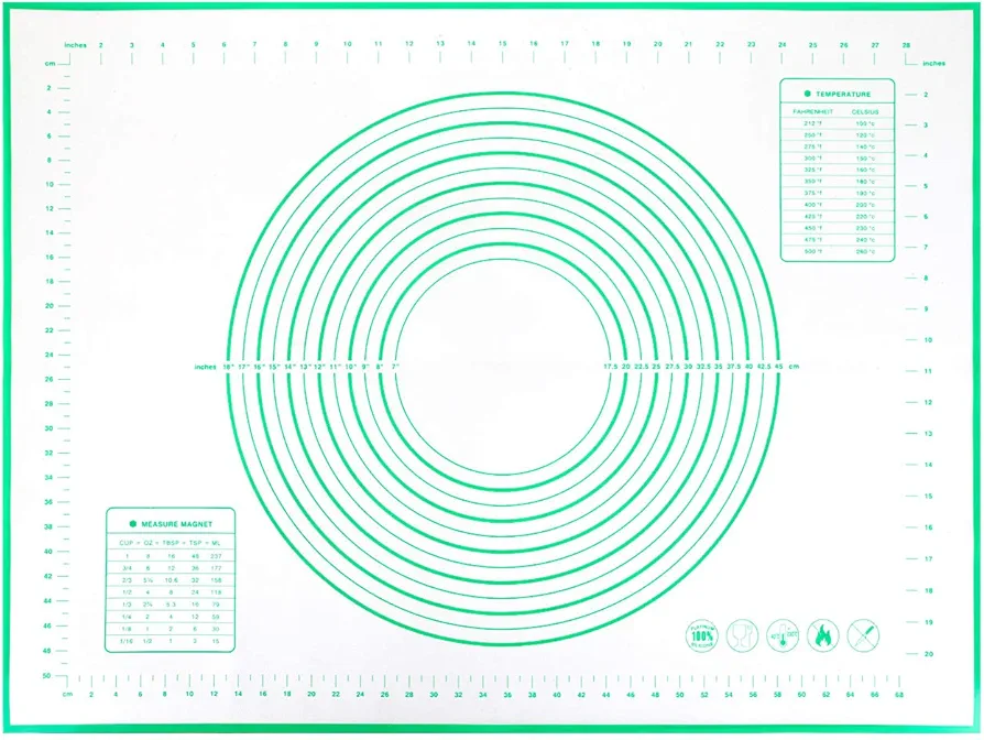 GWHOLE Silicone Pastry Baking Mats Non Stick Dough Mat with Measurements for Rolling Fondant, Dough, Pie Crust, Pizza and Cookies (24 x 31.5 inch, Green)