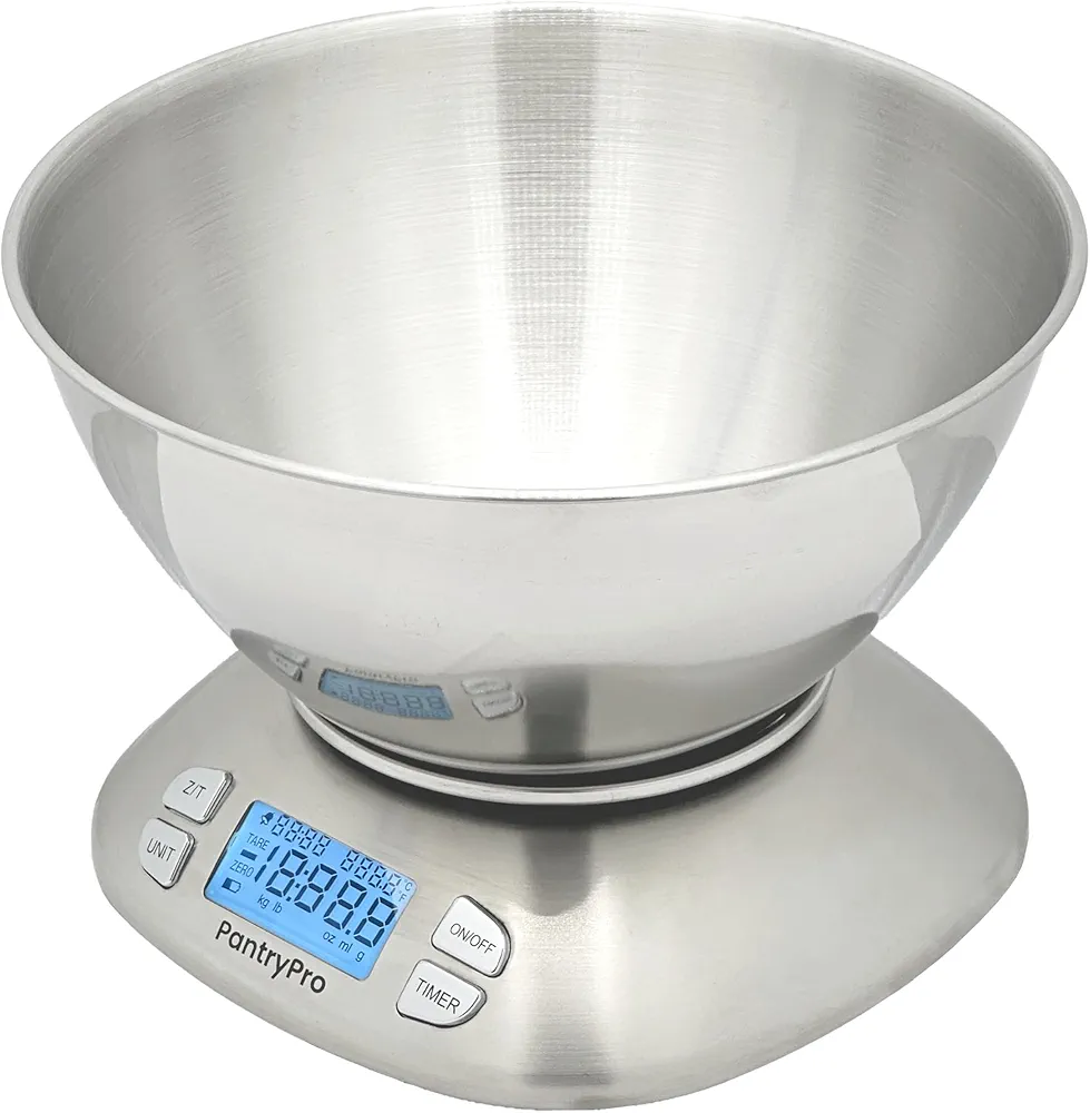 Digital Kitchen Scale with Bowl - Stainless Steel 12lbs Capacity - LCD Display Grams and Ounces Battery Included