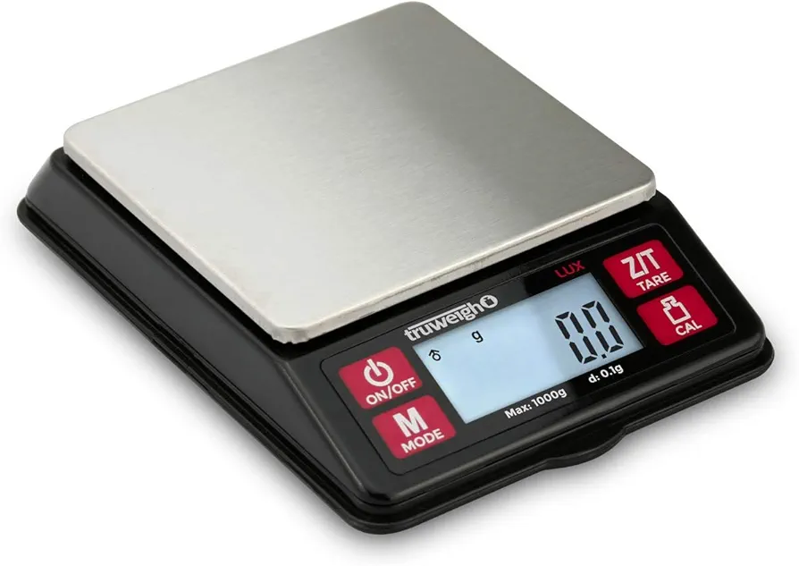 LUX Digital Mini Scale (1000g x 0.1g, Black/Red) - Digital Kitchen Scale - Digital Travel Scale - Portable Food Scale - Meal Prep Weight Scale - Digital Gram Scale - Coffee Scale