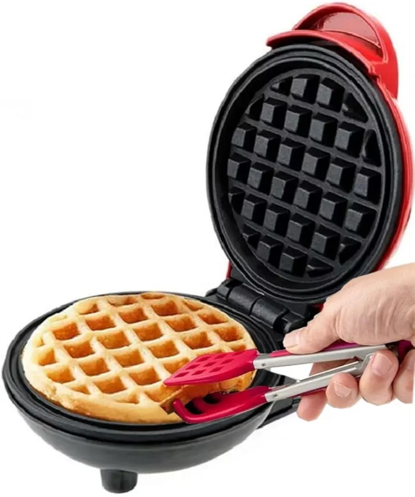 Mini Waffle Making Kit 2pcs, 8.5" Tong & Round Classic 4.7" Waffle Maker - Waffle Mold, Nonstick Waffle Iron with Quick Heat-Up, Nonstick Surface - Perfect Mini Waffle Maker kit for Kids and Families