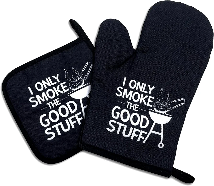I Only Smoke The Good Sxxff,Funny Oven Mitts and Pot Holders Sets of 2,Silicone Non-Slip Oven Mitts,Kitchen Gift for Men,Cooking Baking BBQ Gifts,Housewarming Gifts