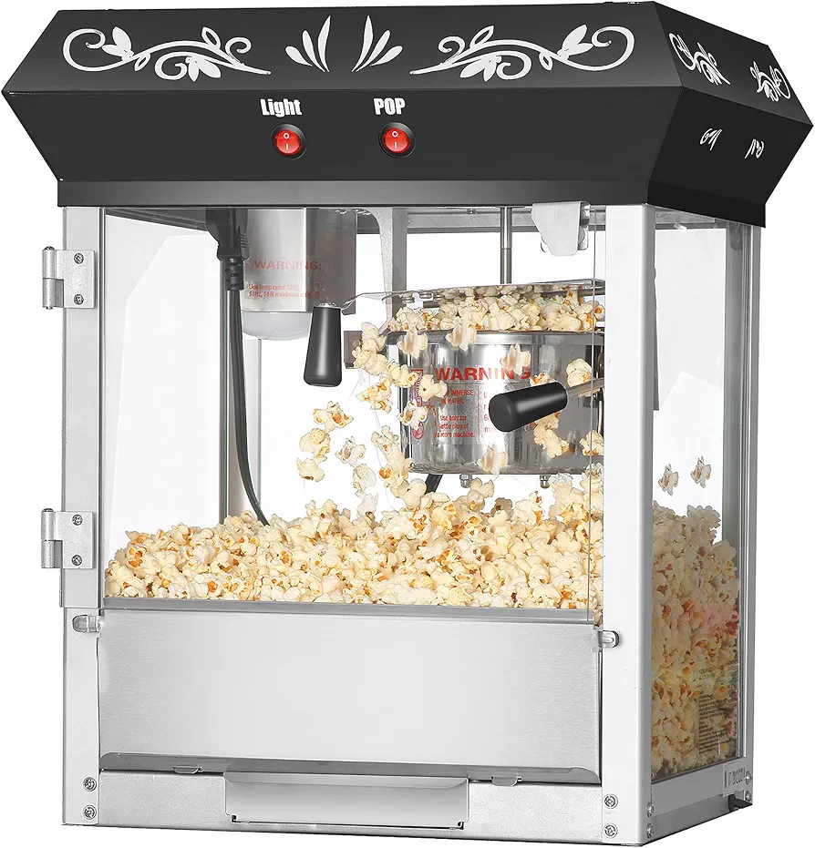 Popcorn Machine - 4oz Popper with Stainless-steel Kettle, Heated Warming Deck, and Old Maids Drawer by Great Northern Popcorn (Black)