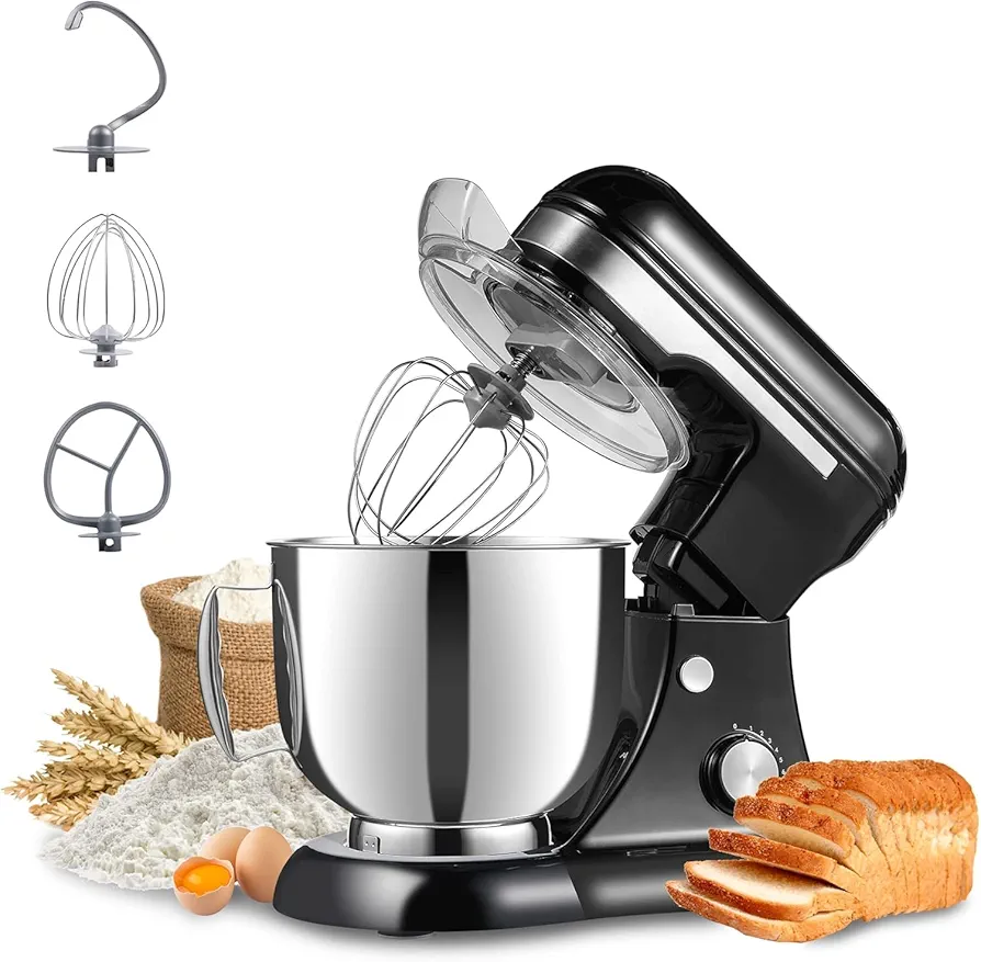 Kitchen Stand Mixer,5.3QT Electric Food Mixer,12 Speeds Portable Lightweight Kitchen Mixer for Daily Use with Egg Whisk,Dough Hook,Flat Beater (Black)