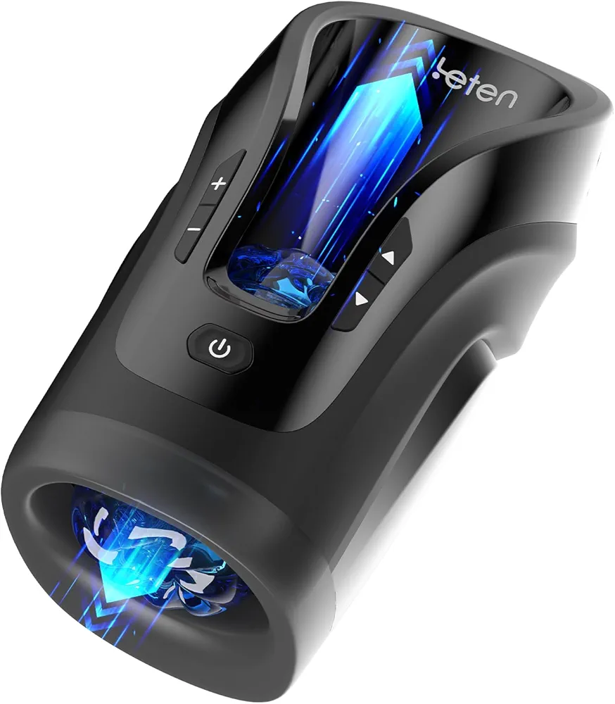 Leten King Pro Min Automatic Quickshot Male Masturbator Cup with Voice & 10 Thrusting & Sucking Stimulate Electric Penis Stroking Ultra Long Telescopic Cock Stroker Dual Open Auto Pocket Pussy Sleeve