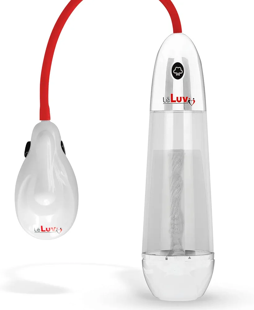 LeLuv Automatic Sucking Stroker Magic Sleeve Male Masturbator with ePump Penis Vacuum Pump - White