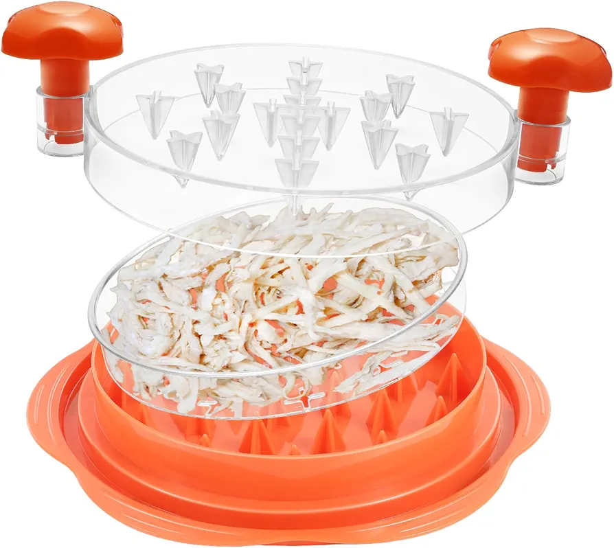 Chicken Shredder, Large Chicken Breast Shredding Tool Twist, With Separate Plate & Brush Easy Cleaning, Meat Shredder Tool Twist For Pork Beef Chicken Anti-Slip Dishwasher Safe BPA Free(Orange)