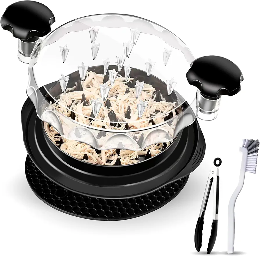 Chicken Grinder with Cleaning Brush, Food Tong and Non-Slip Mat, Meat Grinder, Effective Tool for Grinding All Types of Meat, Visible Chicken Grinder, Ergonomic Handle, Heat Resistant, Dishwasher Safe