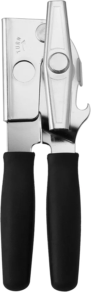 Comfort Comfort Grip Can Opener - All-Steel Construction, Smooth - Easy to Use, High-Carbon Cutting Wheel, Integrated Bottle Opener, Easy to Clean, Ideal for Arthritis and Seniors (Black)