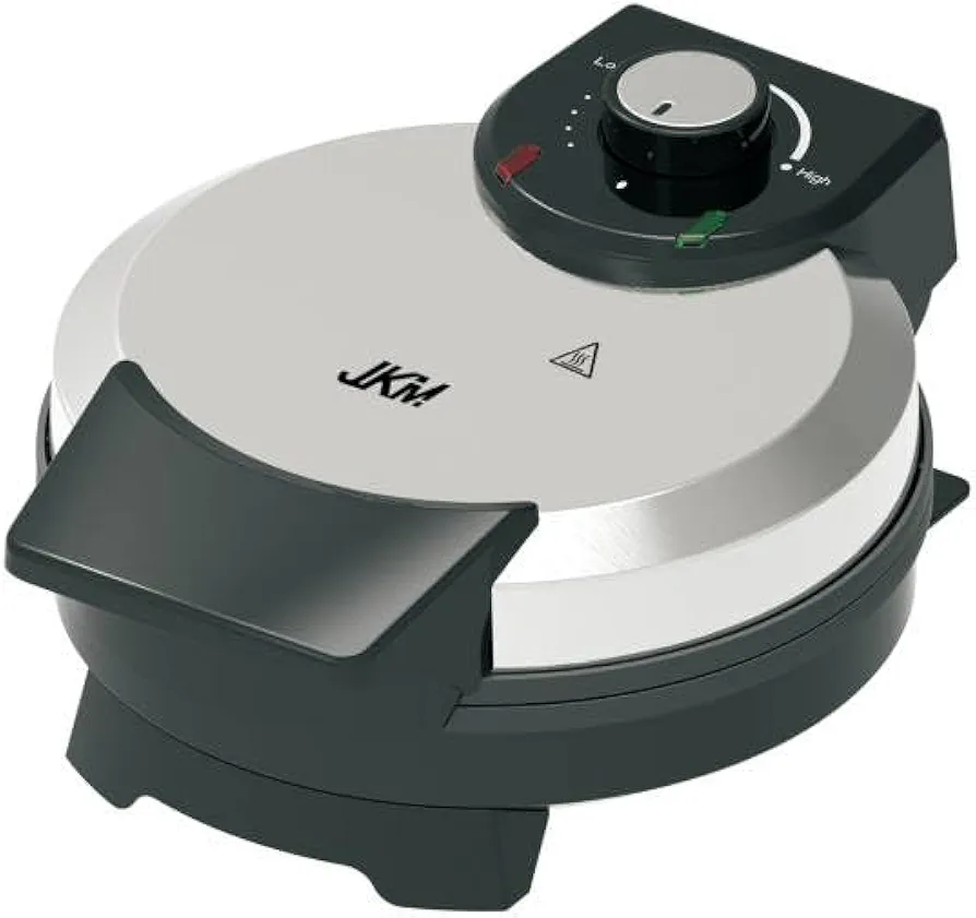 JKM Waffle Maker Stainless Steel with Adjustable Temperature Control, Non-Stick Plates and Cool Touch Handle, Makes 8" Waffles