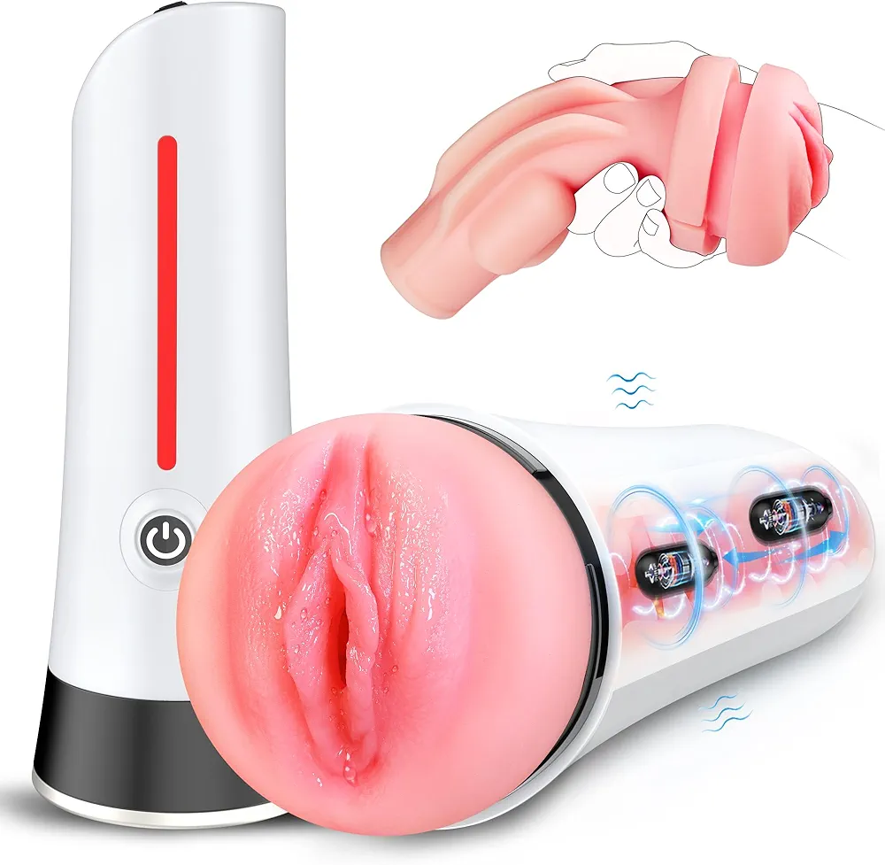 Male Masturbator Sex Toys for Men, 7.6" Depth Adult Male Sex Toys with 2 Vibrating Motor & 3D Vagina Textured Masturbation Sleeve, Mens Pocket Pussy Stroker Adult Toys for Men Realistic