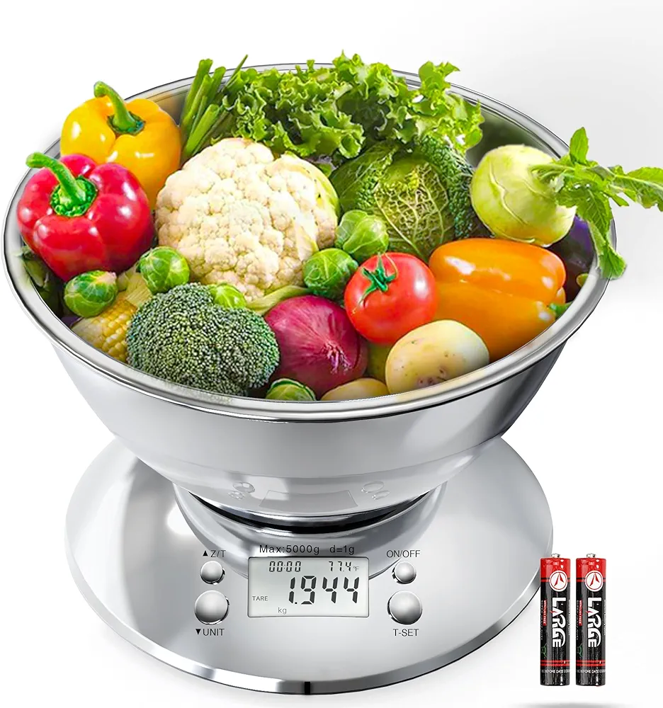 Kitchen Food Scale Digital Weight Grams and Oz，Professional Stainless Steel Digital Kitchen Food Scale 11lb/0.1oz with Bowl for Weight Loss Dieting Baking Cooking