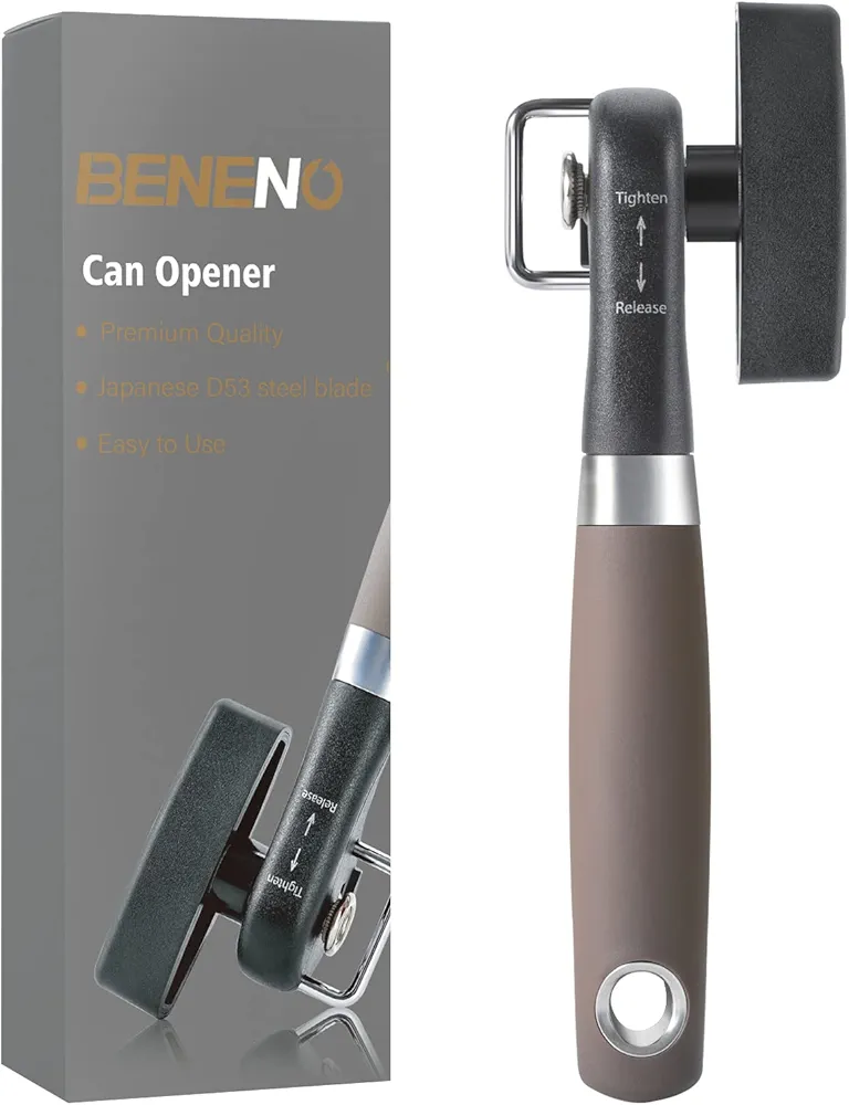 Smooth Edge Side Can Opener Manual with Durable Sharp Blade, Safe Cut Manual Can Opener with Non-Slip Rubber Knob, Comfortable Grip Handle