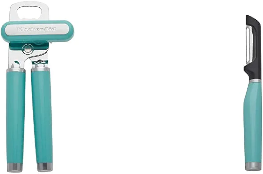 KitchenAid Classic Multifunction Can Opener/Bottle Opener, 8.34-Inch, Aqua Sky & KE112OHAQA Classic Euro Peeler, One Size Aqua Sky 2