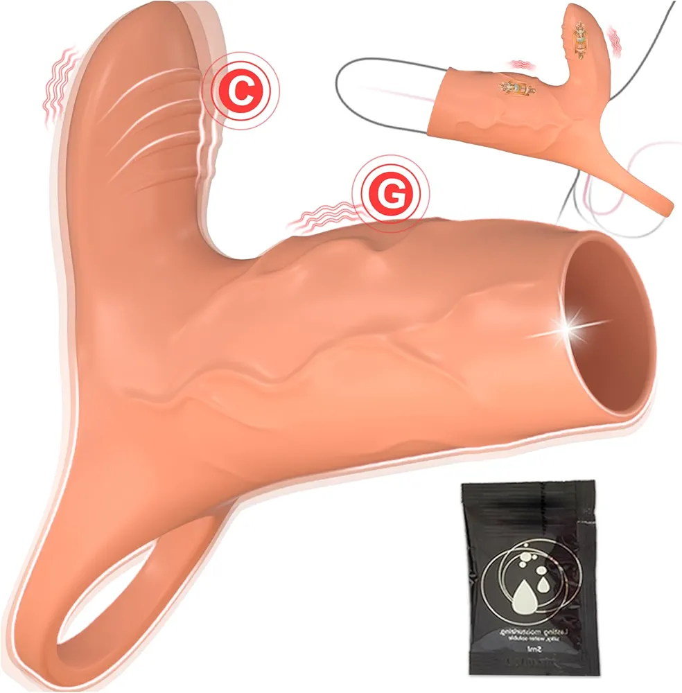 Vibrating Penis Sleeve Cock Ring with Clitoral Stimulator, Penis Ring Vibrator Extender for G Spot Stimulation, Couples Adult Sex Toys for Men Women, MHYNNR Girth Enhancer Sleeve Male Couple Sex Toy