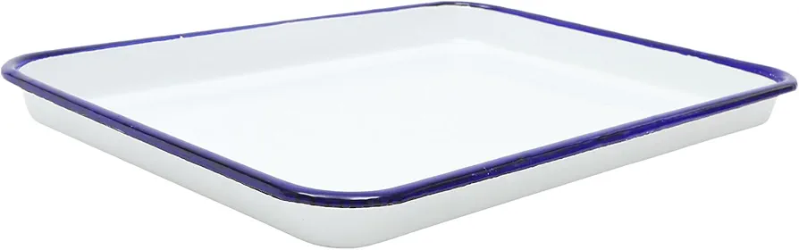 Kichvoe White Enamel Baking Cookie Sheet, Enamelware Roll Pan Ceramic Baking Pan Rectangular Roasting Pan Oven Dish Pancake Baking Tray for Home Kitchen 26x18cm
