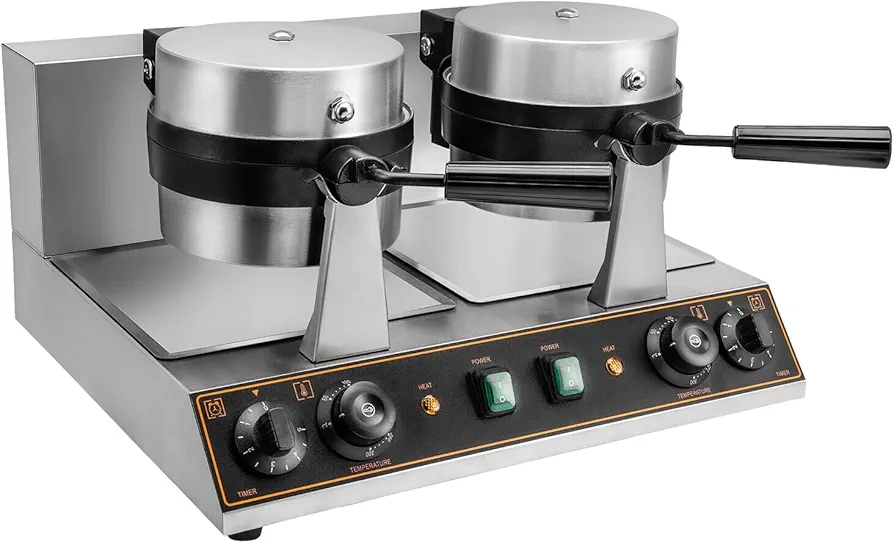 Mini Pancakes Maker Machine, Commercial Donut Maker 2600W Double-head Electric Waffle Machine Mini-Pie Baking Pan for Milk Tea Shop Muffin 122-572℉ Range Timing Setting