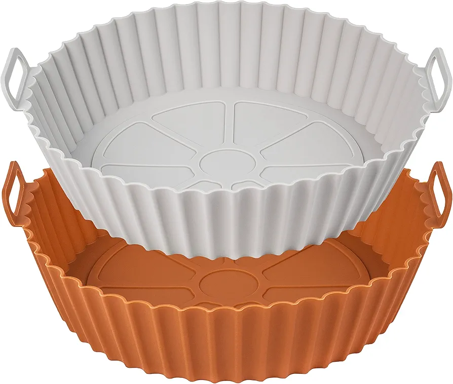 TEMBLE Air Fryer Silicone Liners Round 2 Pack 8.6 Inch Airfryer Liners 4-7 QT Reusable Air Fryer Liners Silicone Pot Oven Liner Baking Tray, Air Fryer Basket Silicone Mat Bowl Air Fryer Accessories