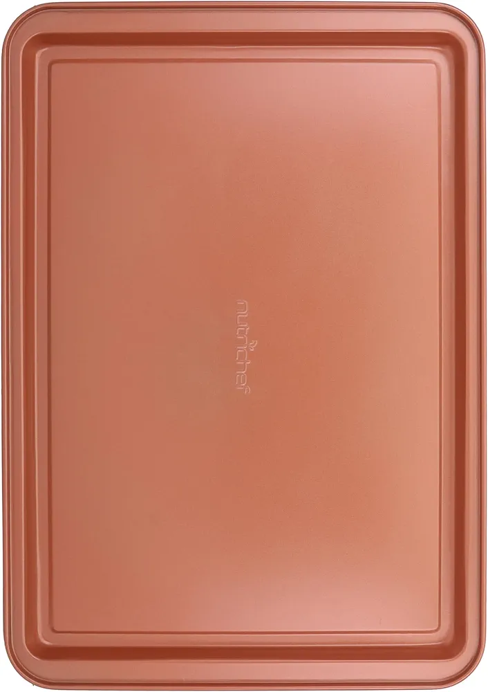 NutriChef 14-inch Copper Cookie Sheet Baking Tray, Non-Stick Coated Layer Surface, Great for Food Preparation, Serving, Pastry Dessert Baking, Used for Model Number NCBSCC54