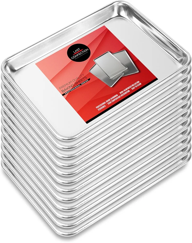 Last Confection 12 Cookie Baking Sheets 9" x 13" - Small Rimmed Aluminum Jelly Roll Trays - Quarter Sheet Pans