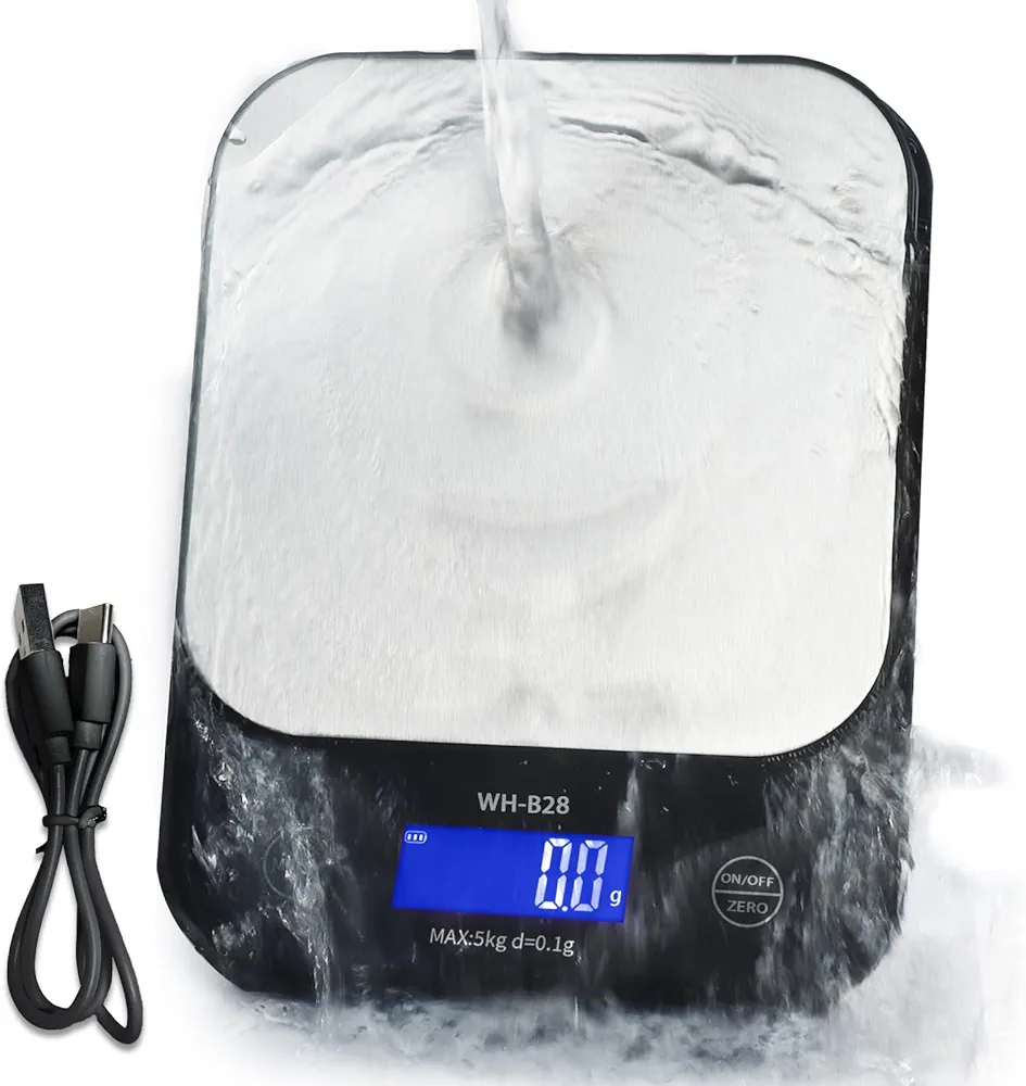 IPX7 Waterproof Food Scale Digital Weight Grams and Oz, 11lb/0.01oz High Precision Kitchen Scales Digital Weight for Cooking, Baking, USB Rechargeable, Stainless Steel Platform Best Gift