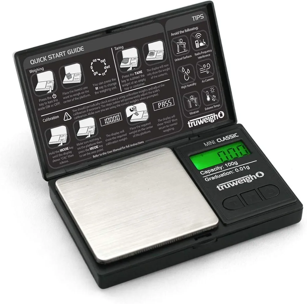MINI CLASSIC Digital Scale (100g x 0.01g - Black/Black) - Digital Food Scale - Digital Kitchen Scale - Small Digital Pocket Scale - Jewelry Scale - Travel Digital Gram Scale - Meal Prep Scale