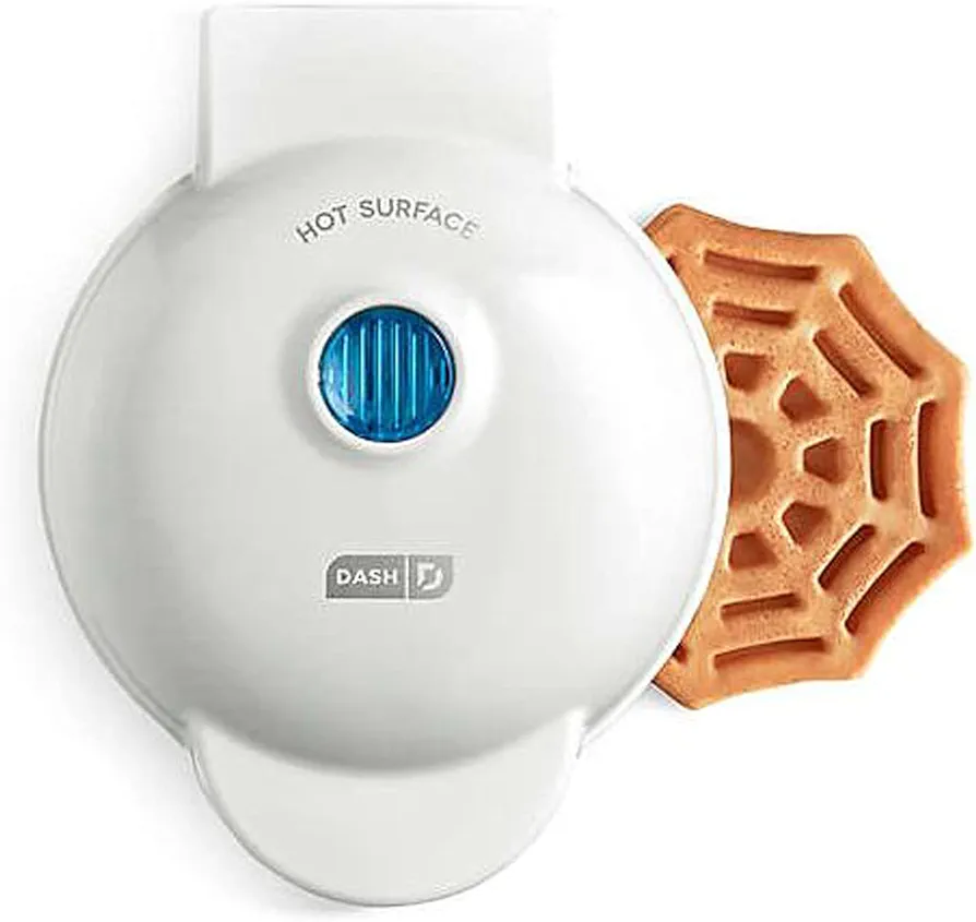 Dash Spiderweb Mini Waffle Maker Halloween Produces Waffles! Easy to Clean & Non-Stick Surfaces! Make Your Own Tasty Homemade Halloween Treats! white, 6.4inches L x 5inches W x 2.8inches H