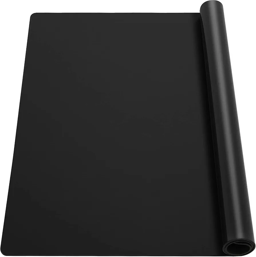 Ewen 25.6x17.7 Inch Large Silicone Kitchen Counter Mat, 2MM Thick Heat Resistant Countertop Protector, Silicone Mat under Air Fryer, Toaster Oven, Microwave, Coffee Maker, Cutting Board, Drill, Black