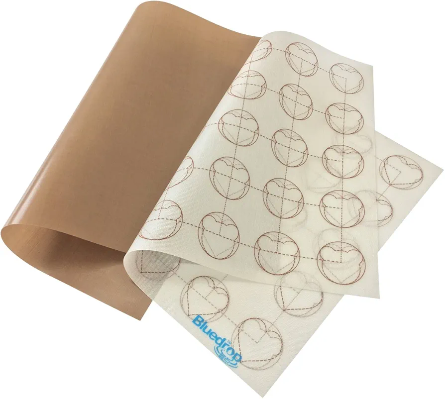 Bluedrop Baking Sheets Silicone Macarons Baking Mat and PTFE Oven Liner 1 Pcs Each Non Stick Baking Mats for Dehydrator Sheets Total Pack of 2